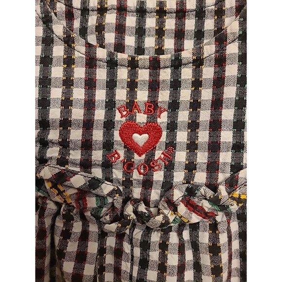Vintage Oshkosh B’Gosh 18M Black Plaid Heart Bubble Romper Overalls BABY GIRL